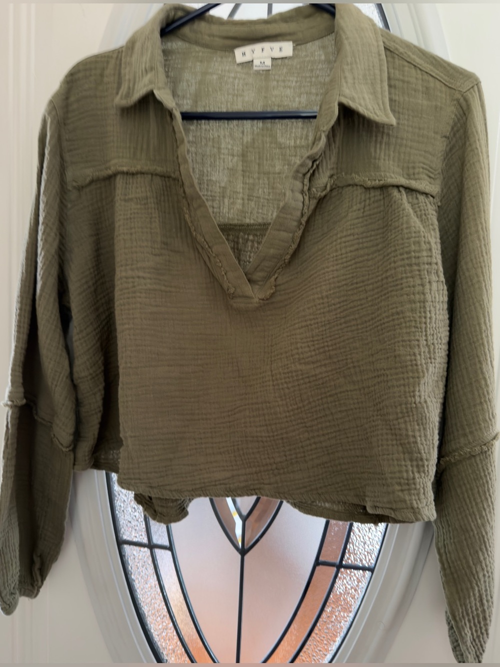 Medium/Crop Top/ HYFVE Olive Green Gauze V-Neck Tunic